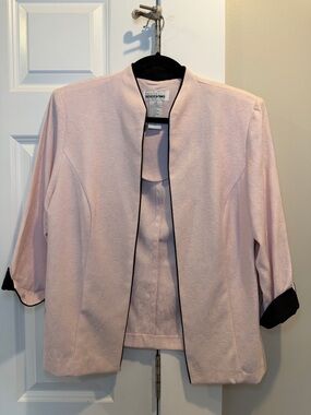 Perceptions Light Pink Open-Front Blazer with Black Trim
